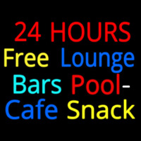 24 Hours Free Lounge Bars Pool Cafe Snack Neon Skilt