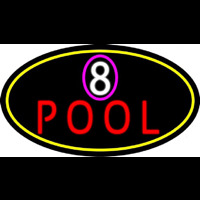 8 Pool Oval With Yellow Border Neon Skilt
