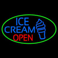 Blue Ice Cream Open With Green Oval Neon Skilt