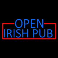 Blue Open Irish Pub With Red Border Neon Skilt