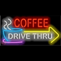 Coffee Drive Thru with Right Arrow Neon Skilt