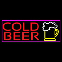 Cold Beer And Beer Mug With Pink Border Neon Skilt