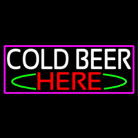 Cold Beer Here With Pink Border Neon Skilt