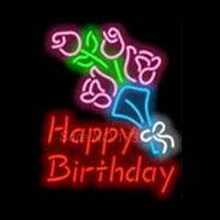Happy Birthday with Flowers Neon Skilt