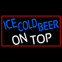 Ice Cold Beer On Top With Red Border Neon Skilt