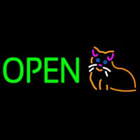 Open Cat Logo Green Letters Neon Skilt