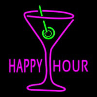 Pink Happy Hour With Wine Glass Neon Skilt