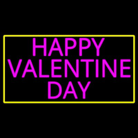 Pink Happy Valentines Day With Yellow Border Neon Skilt