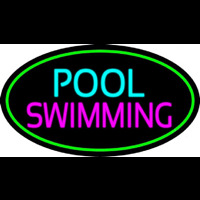 Pool Swimming With Green Border Neon Skilt
