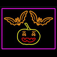 Pumpkin And Bats With Pink Border Neon Skilt
