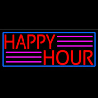 Red Happy Hour With Blue Border Neon Skilt