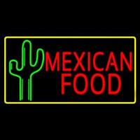Red Me ican Food With Cactus Logo Neon Skilt