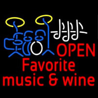 Red Open Music Fovorite Music And Wine Neon Skilt