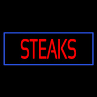 Red Steaks With Blue Border Neon Skilt