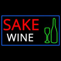Sake Wine Bottle Glass With Blue Border Neon Skilt