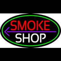 Smoke Shop And Arrow Oval With Green Border Neon Skilt