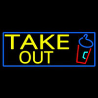 Take Out And Wine Glass With Blue Border Neon Skilt