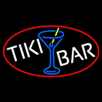 Tiki Bar Wine Glass Oval With Red Border Neon Skilt
