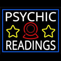 White Psychic Readings With Blue Border Neon Skilt