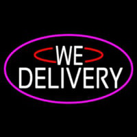 White We Deliver Oval With Pink Border Neon Skilt