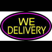 Yellow We Deliver Oval With Pink Border Neon Skilt
