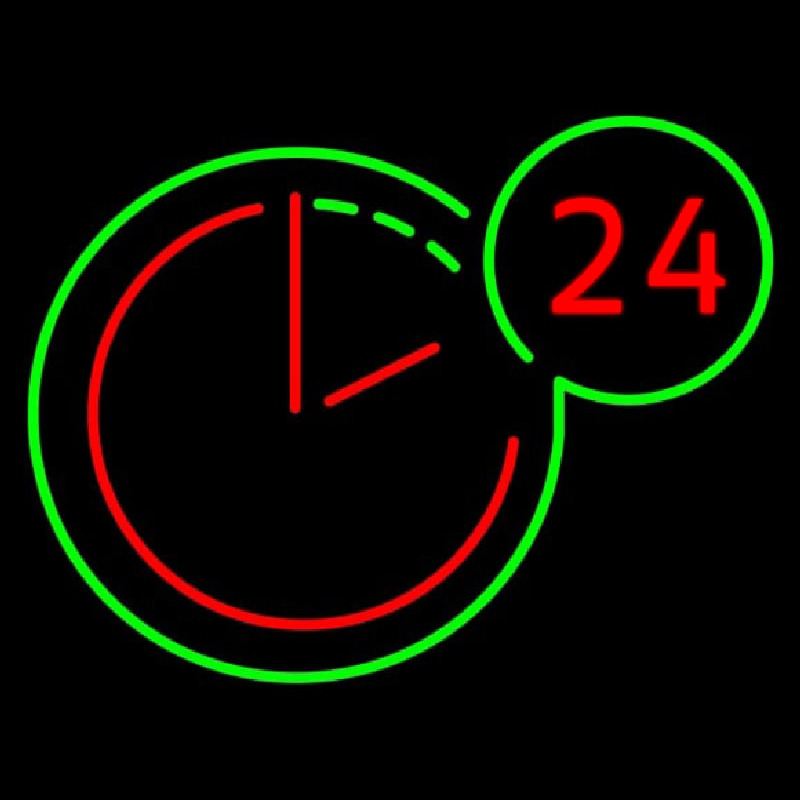 24 Hours Clock Neon Skilt