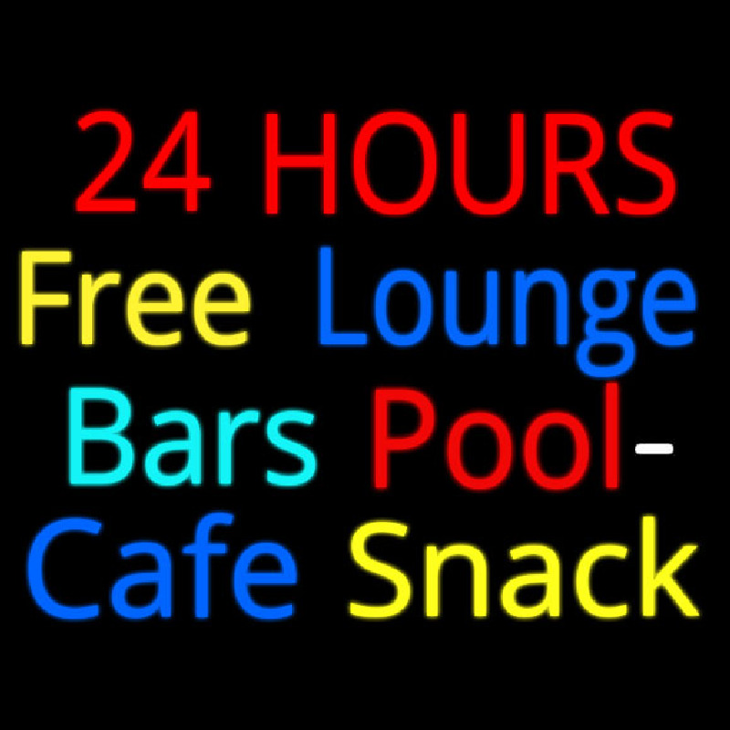 24 Hours Free Lounge Bars Pool Cafe Snack Neon Skilt