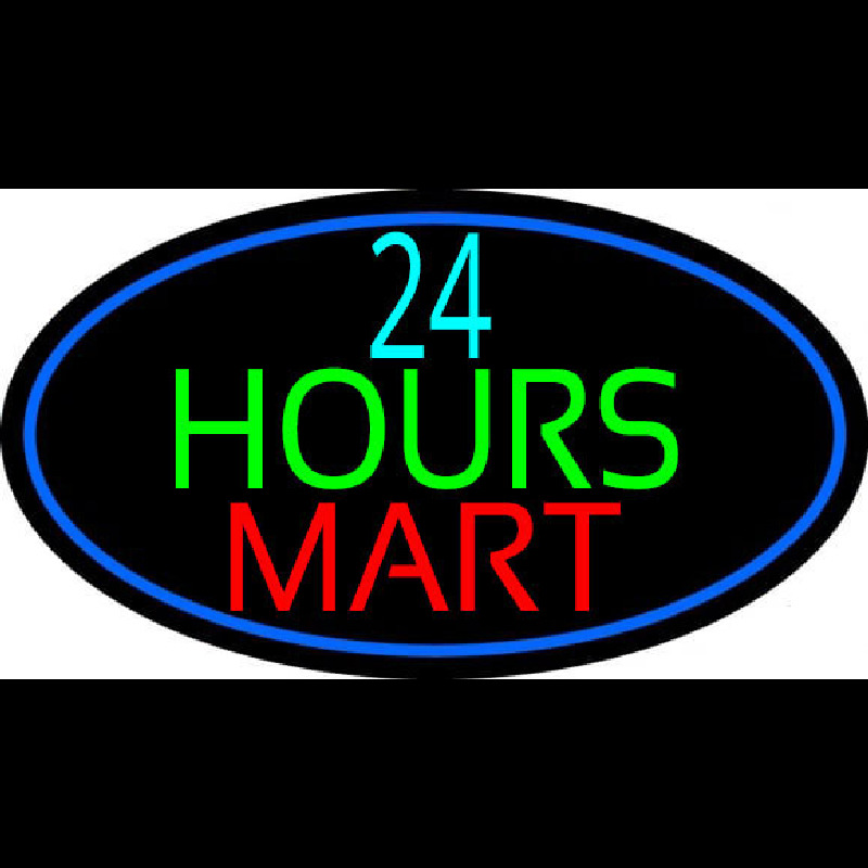 24 Hours Mini Mart With Blue Round Neon Skilt