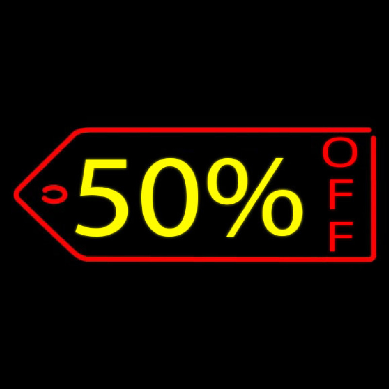50 Percent Off Neon Skilt