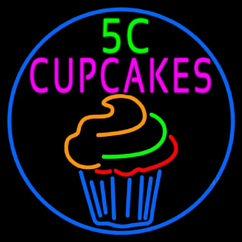 5c Cupcakes In Blue Round Neon Skilt
