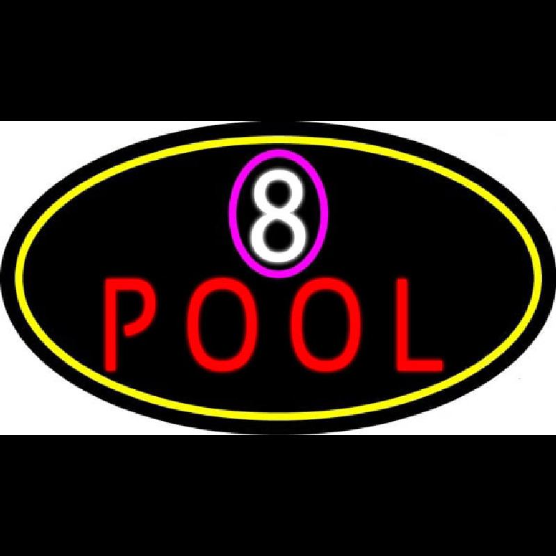 8 Pool Oval With Yellow Border Neon Skilt