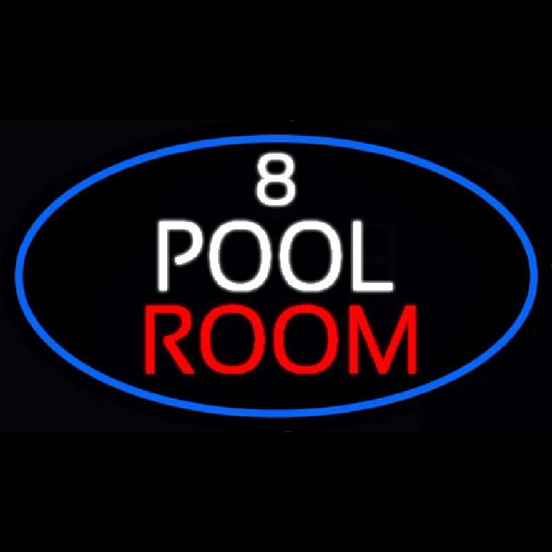 8 Pool Room Oval With Blue Border Neon Skilt