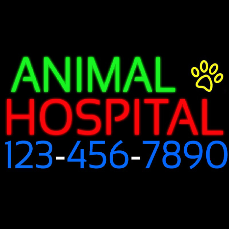 Animal Hospital With Phone Number Neon Skilt
