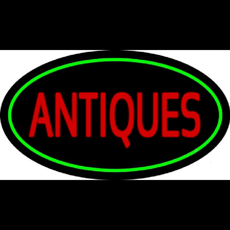 Antiques Green Oval Neon Skilt