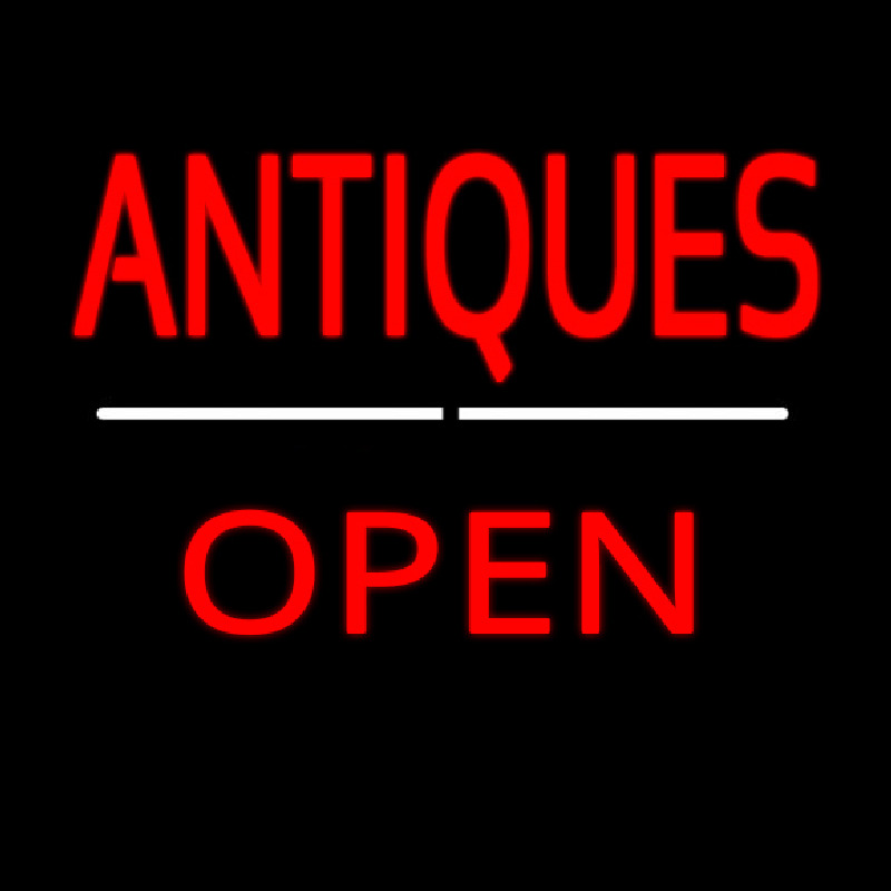 Antiques Open White Line Neon Skilt