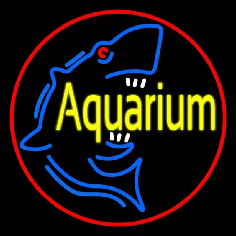 Aquarium Shark Logo Red Circle Neon Skilt