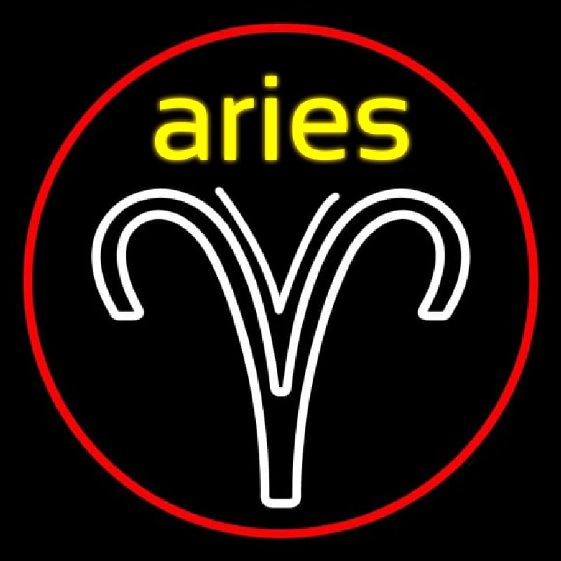 Aries Yellow Zodiac Border Red Neon Skilt