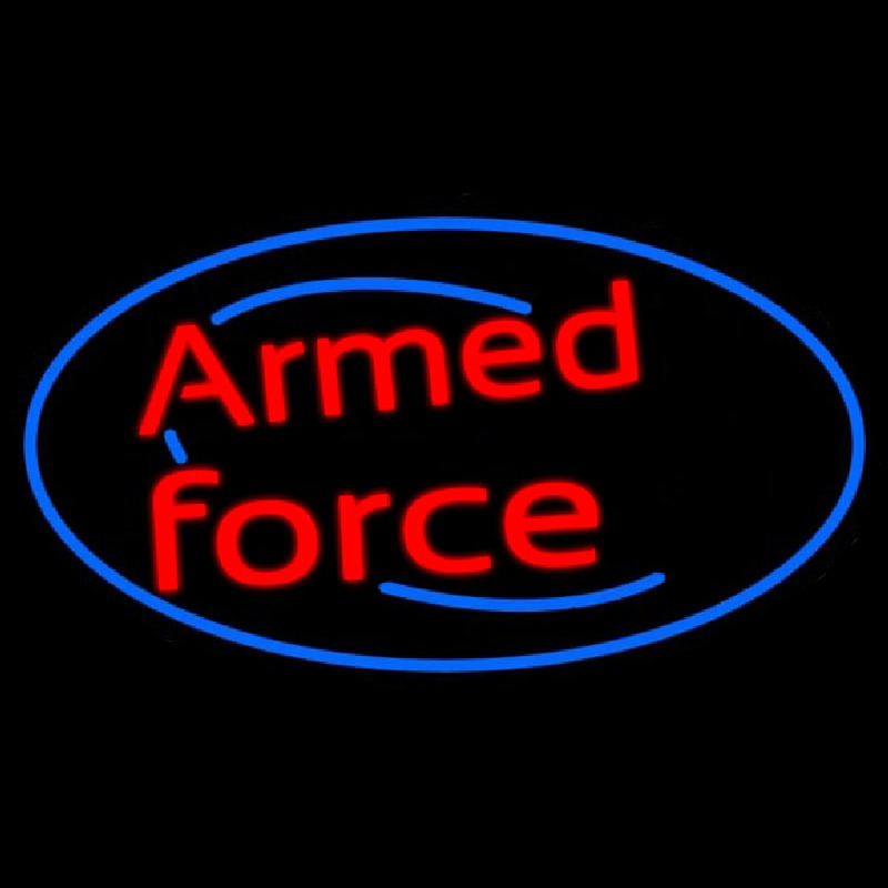 Armed Forces With Blue Round Neon Skilt