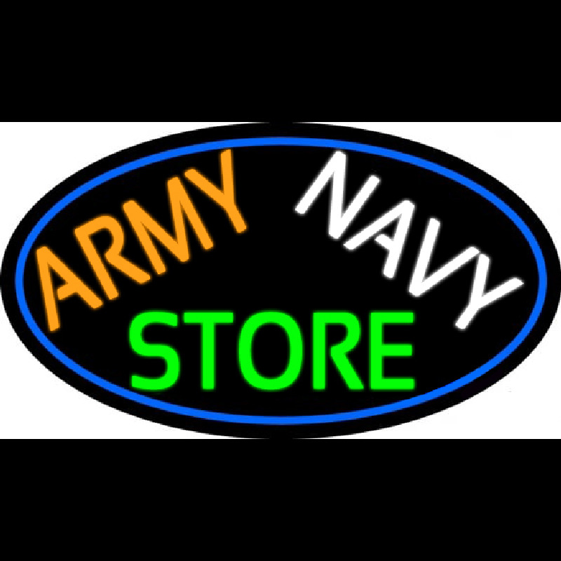 Army Navy Store With Blue Border Neon Skilt