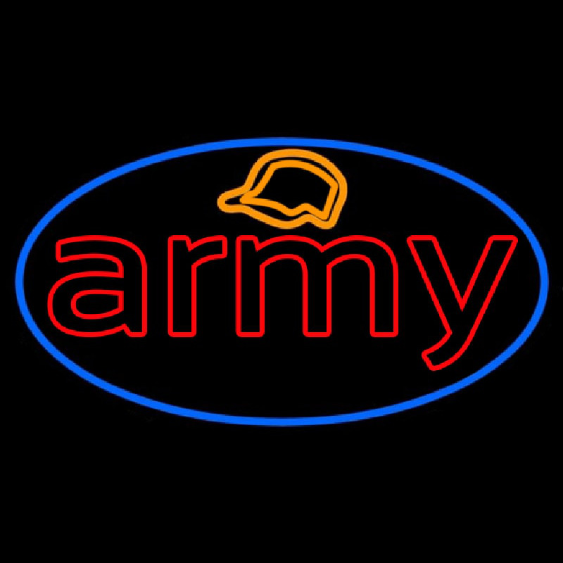 Army With Blue Round Neon Skilt