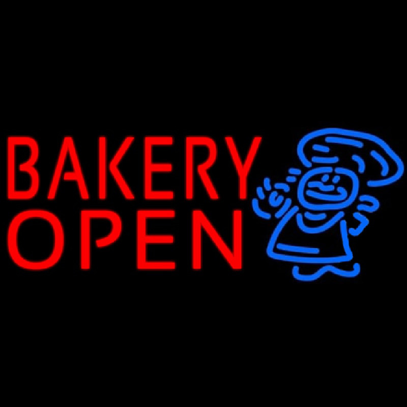 Bakery Open With Man Neon Skilt