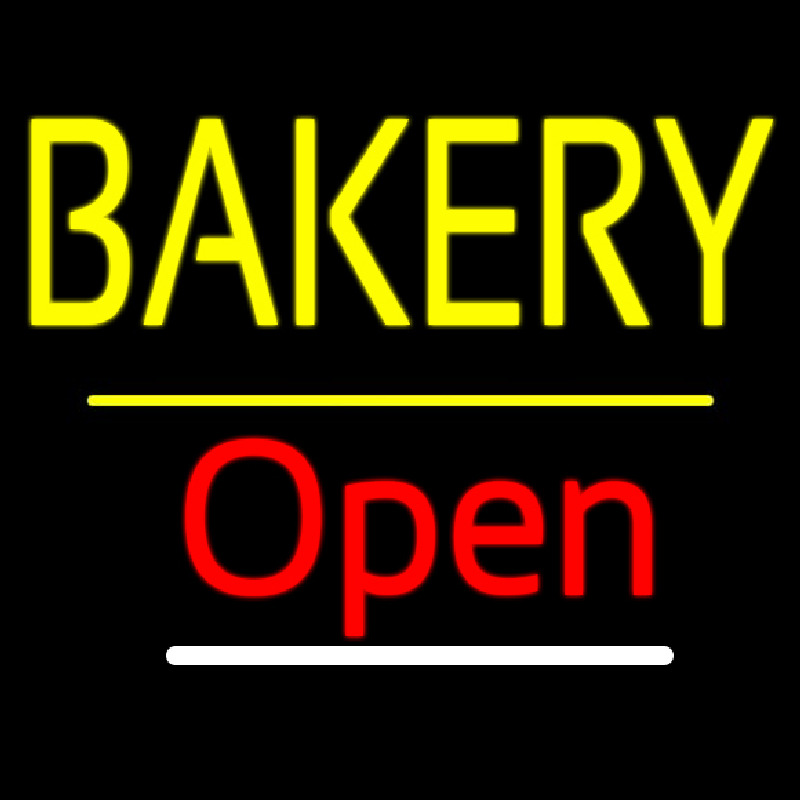 Bakery Open Yellow Line Neon Skilt