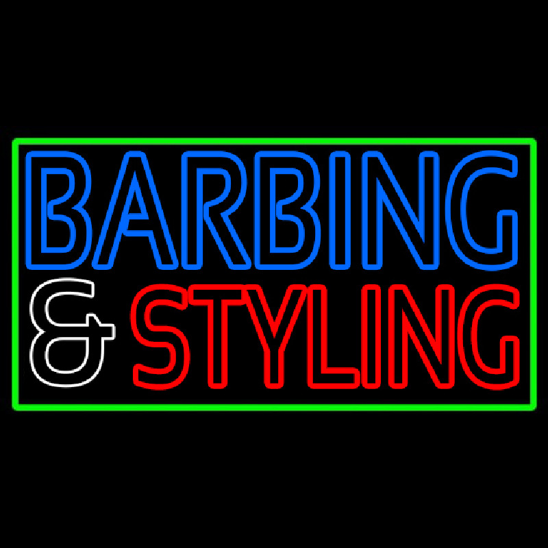 Barbering And Styling With Green Border Neon Skilt