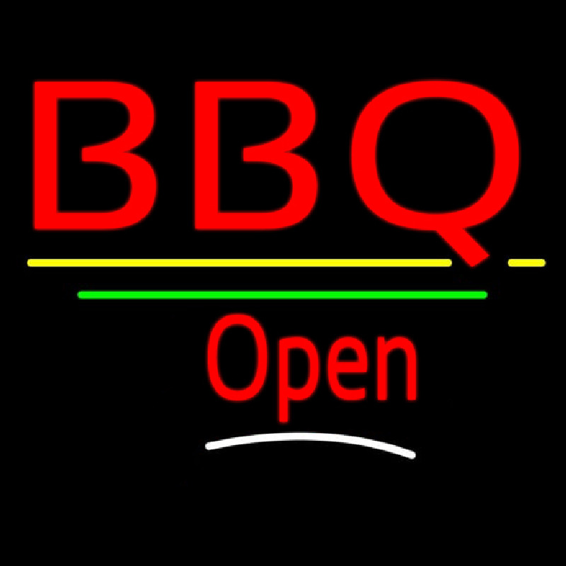 Bbq Open Yellow Line Neon Skilt