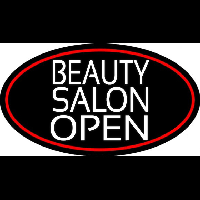 Beauty Salon Open Oval With Red Border Neon Skilt