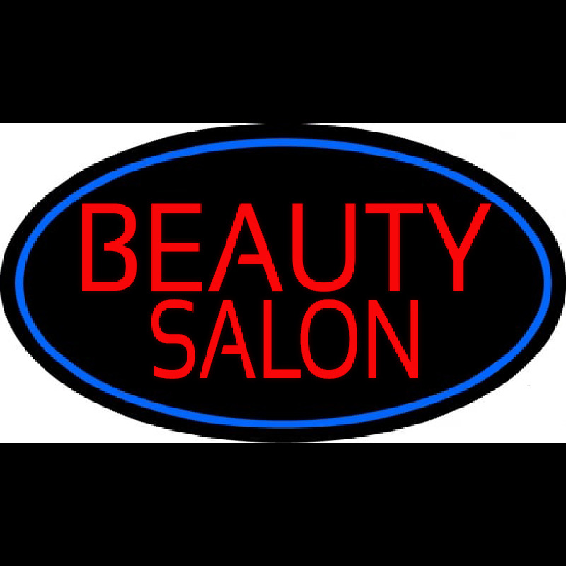 Beauty Salon Oval With Blue Border Neon Skilt