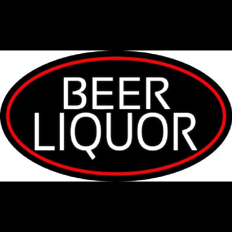 Beer Liquor Oval With Red Border Neon Skilt