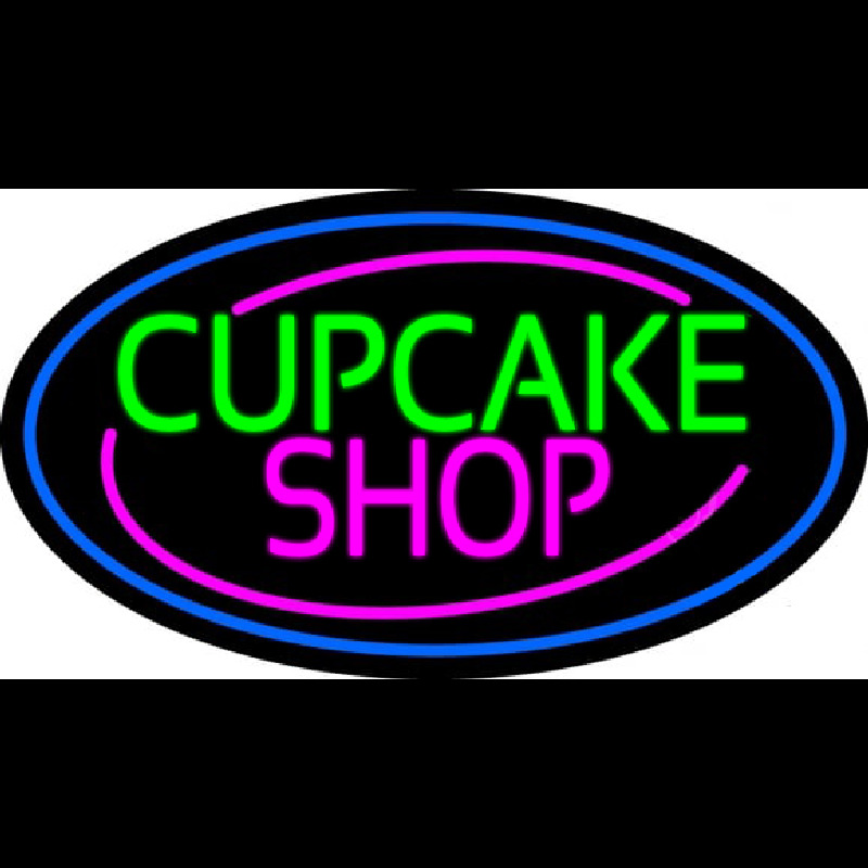 Block Cupcake Shop With Blue Round Neon Skilt