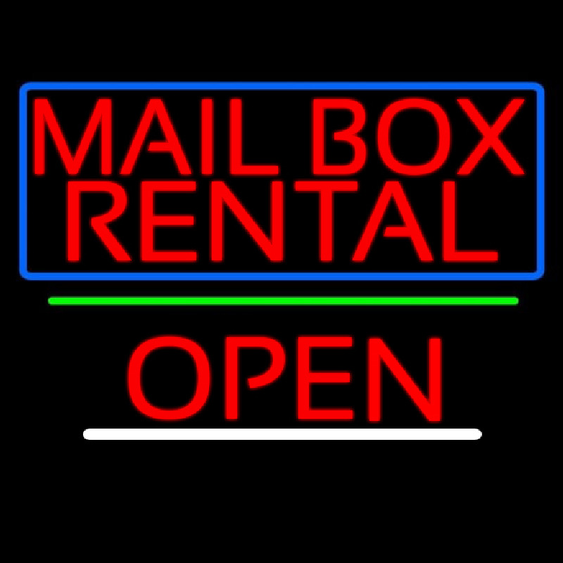 Block Mail Bo  Rental Blue Border With Open 2 Neon Skilt
