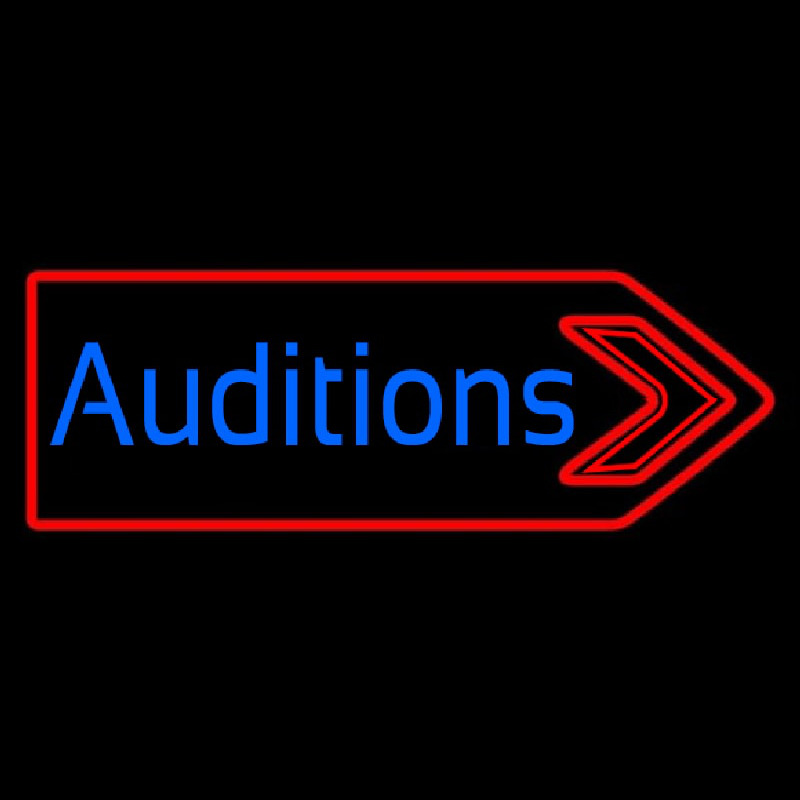 Blue Auditions With Arrow Neon Skilt